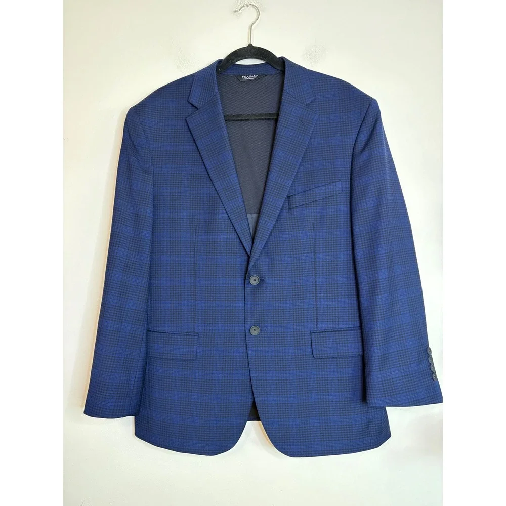 Jos A Bank Traveler Travel Tech Slim Fit Blazer Blue Black‎ Check Sport Coat